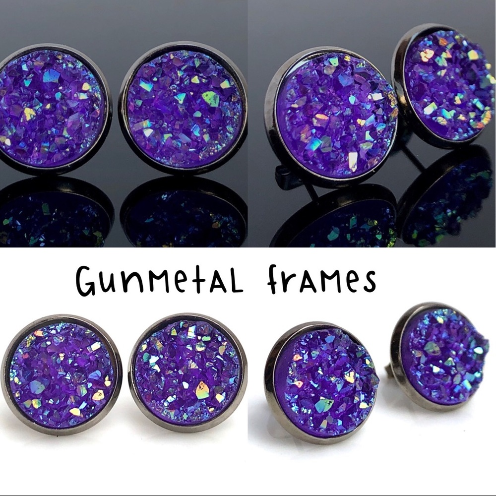 3 for 15🎀 chunky Druzy style purple earrings - Picture 7 of 12